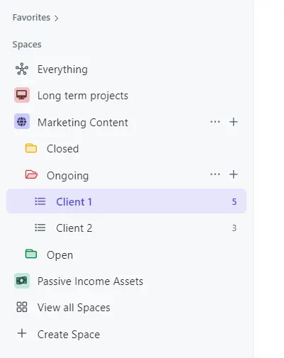 ClickUp hierarchy for solopreneurs and freelancers