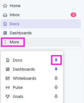 Pin Docs in the Sidebar