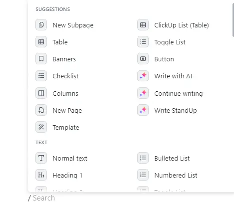 Use Slash Commands to create Docs and Wikis