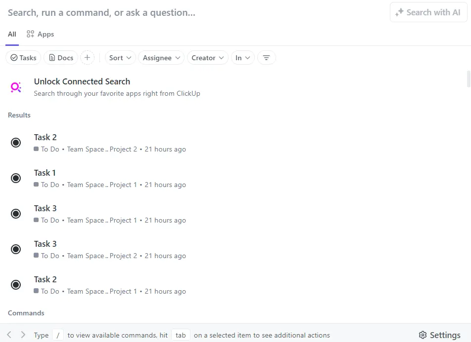Find anything in ClickUp's Search Bar