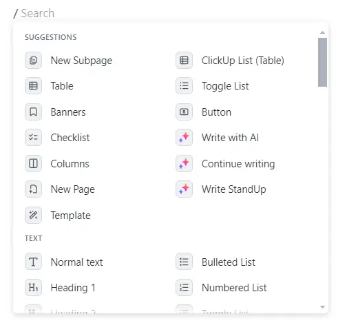 Use slash commands for shortcuts