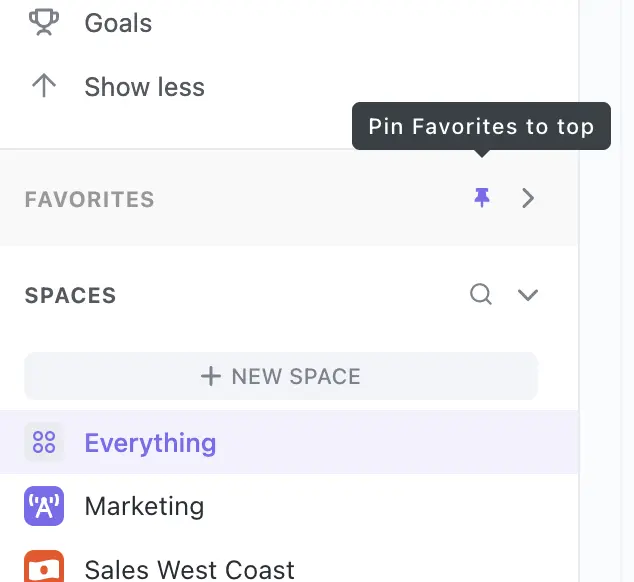 Favorites Bar in ClickUp