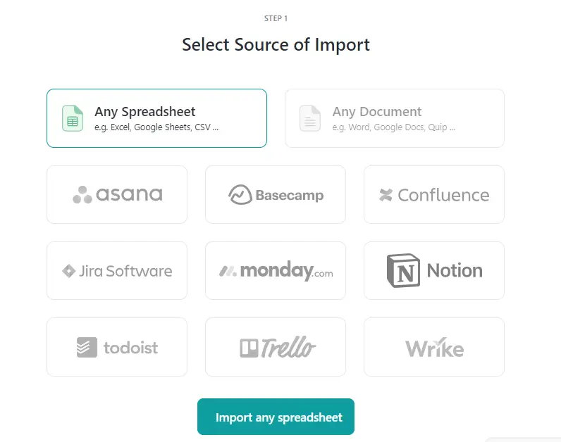 Import options in ClickUp