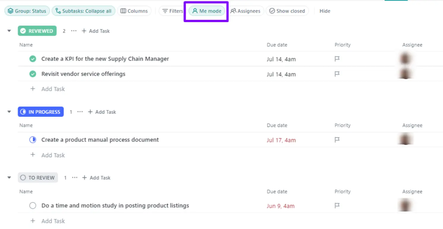 Use Me Mode to filter out your tasks