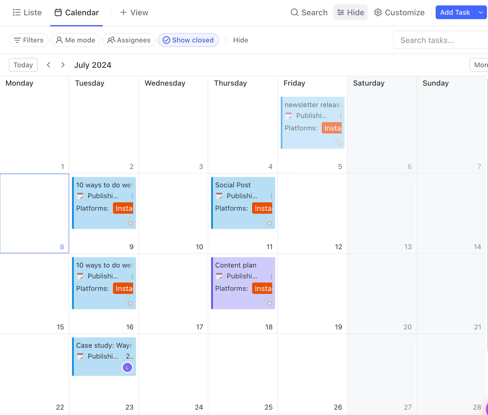 Calendar view in ClickUp