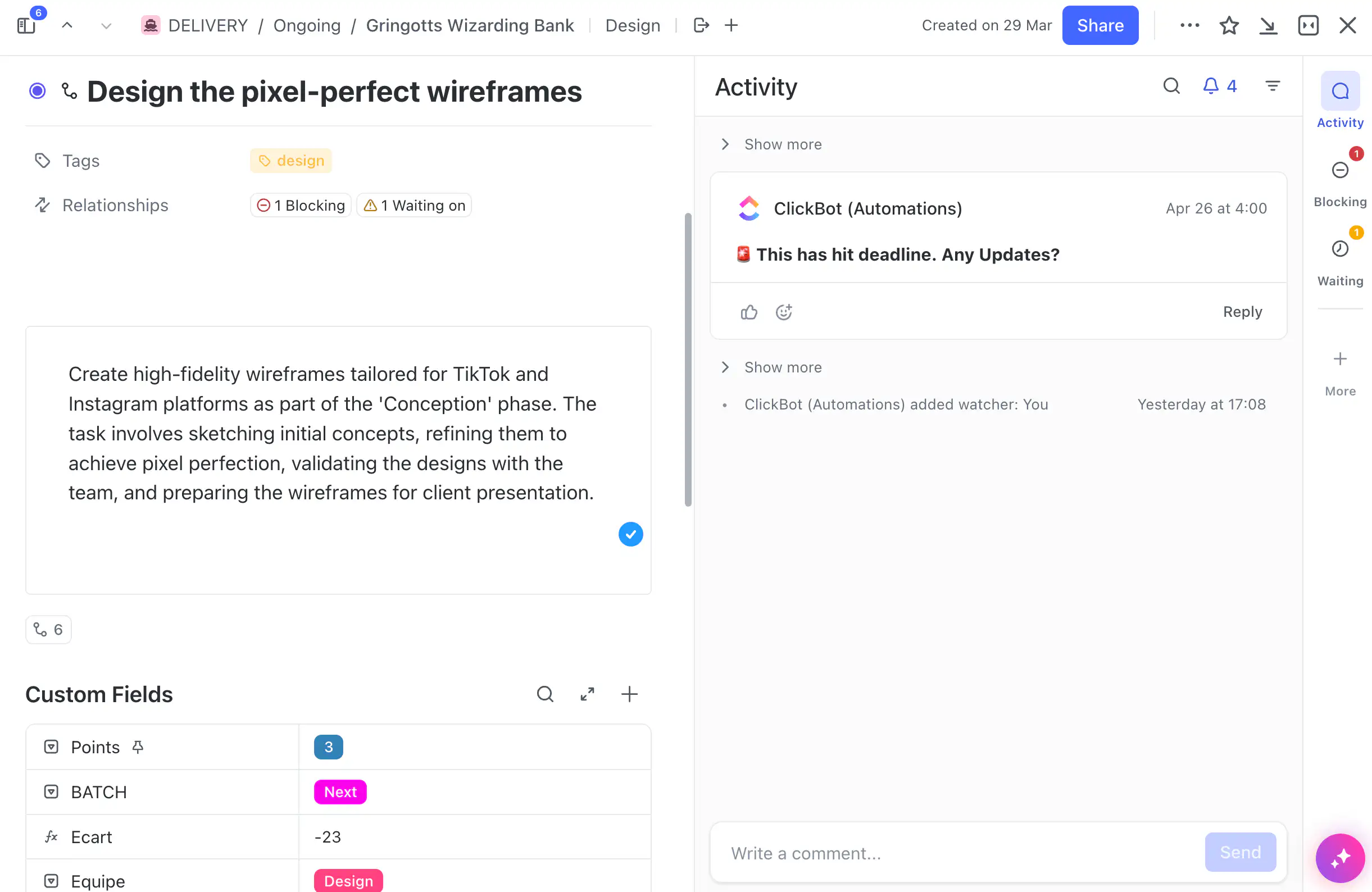 Add important fields to your task