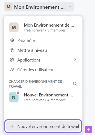 Créer un nouvel environnement de travail ClickUp