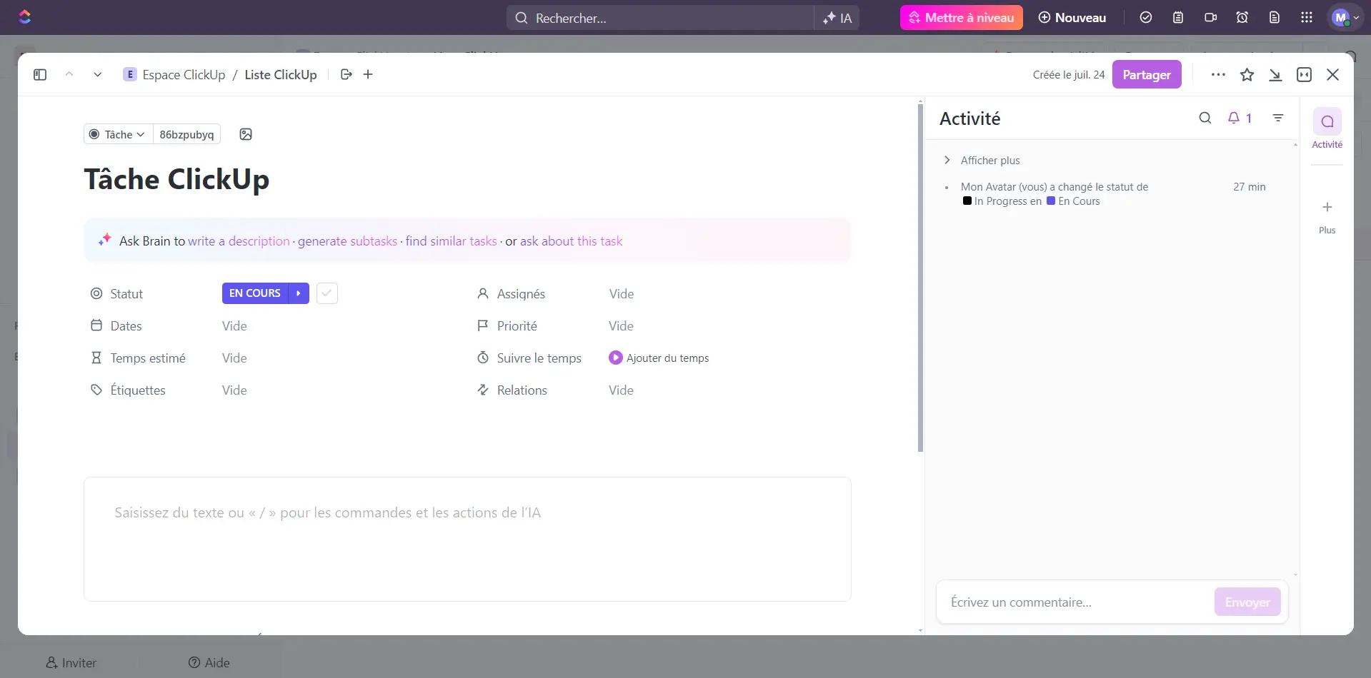 Une tâche ClickUp