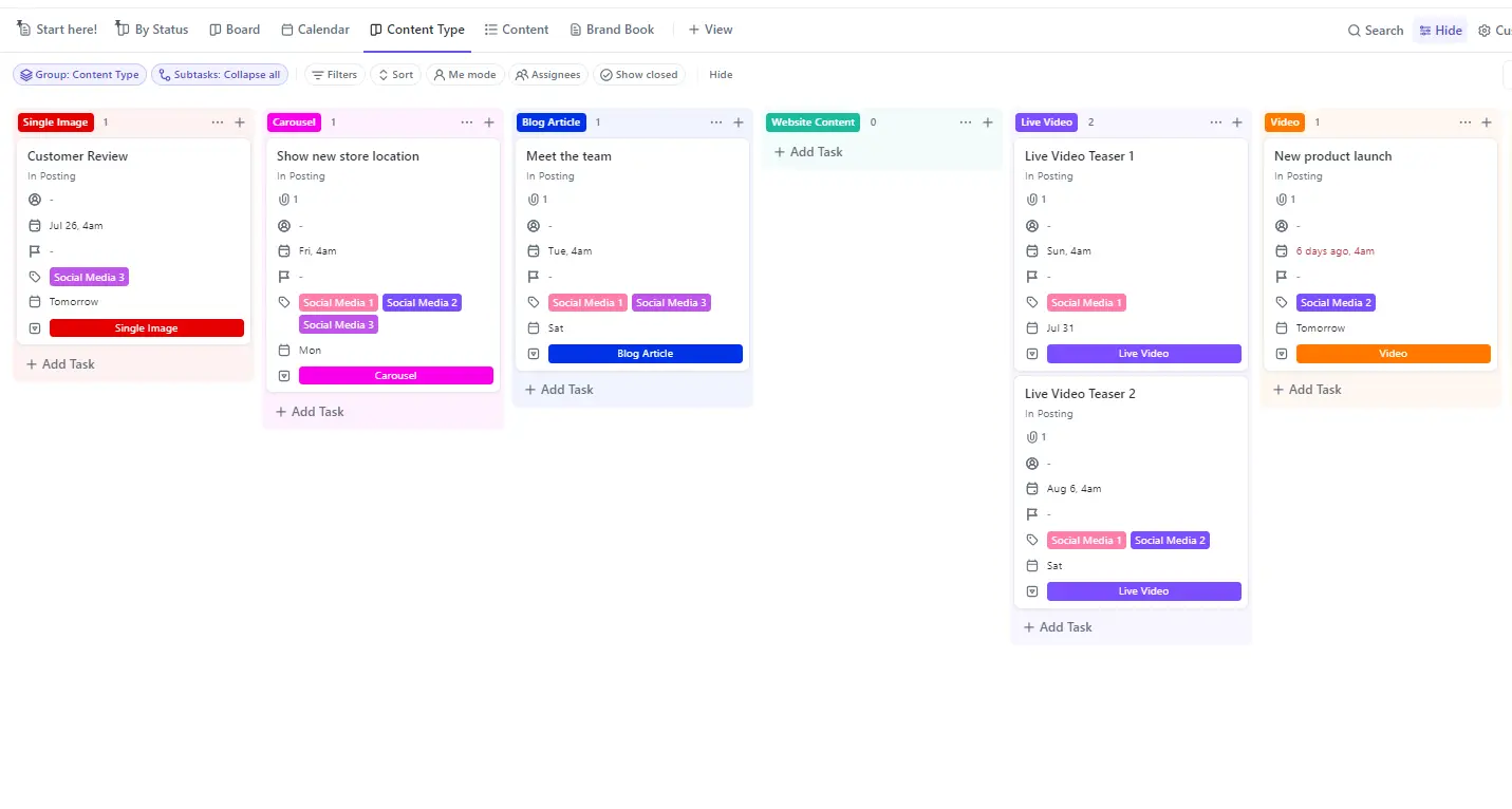 Content Calendar in Board View