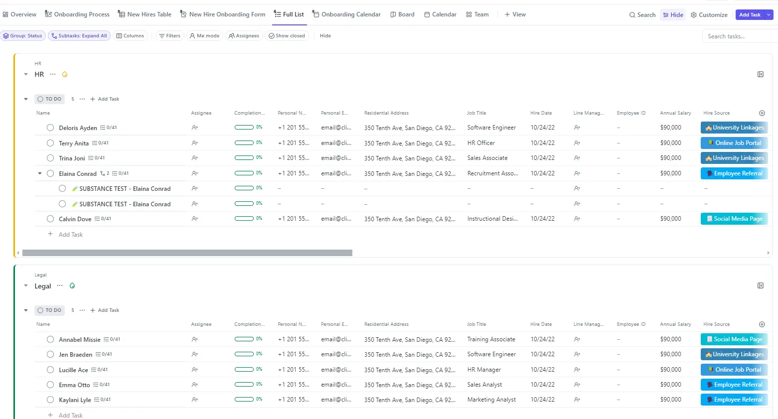 Overview of HR Space's Different Lists