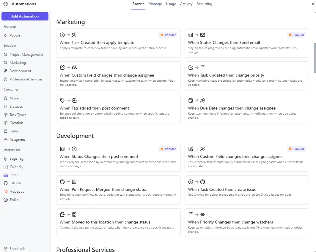 Apply Different ClickUp Automations
