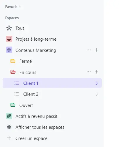 Hiérarchie ClickUp pour les freelances/solopreneurs