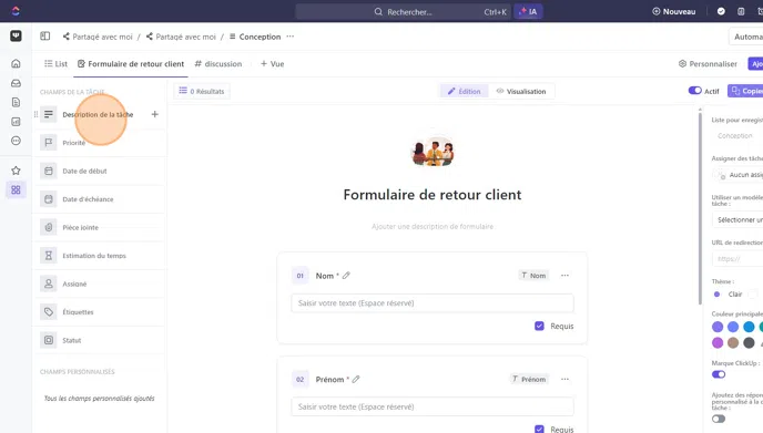 Création d'un formulaire de retour client dans ClickUp