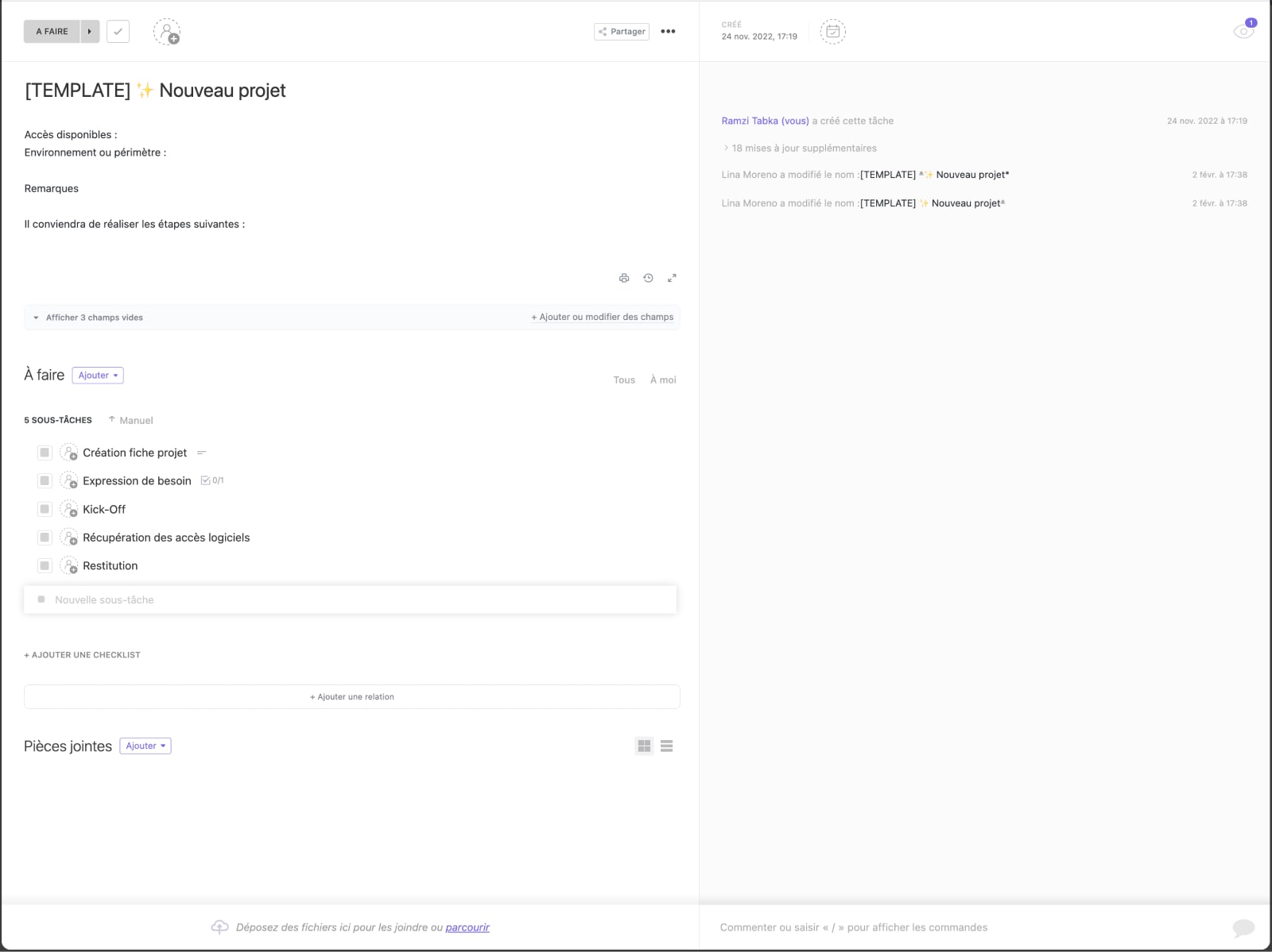 Exemple de modèle de tâche ClickUp