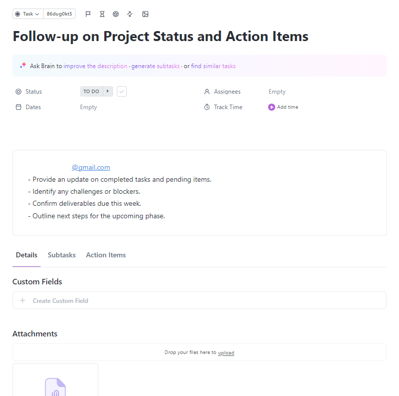 ClickUp's Email to Task in Action