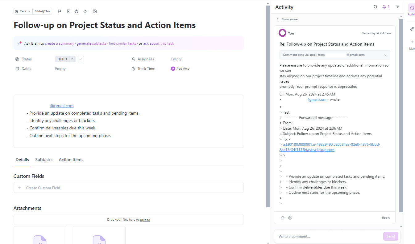 Task Comments from Email