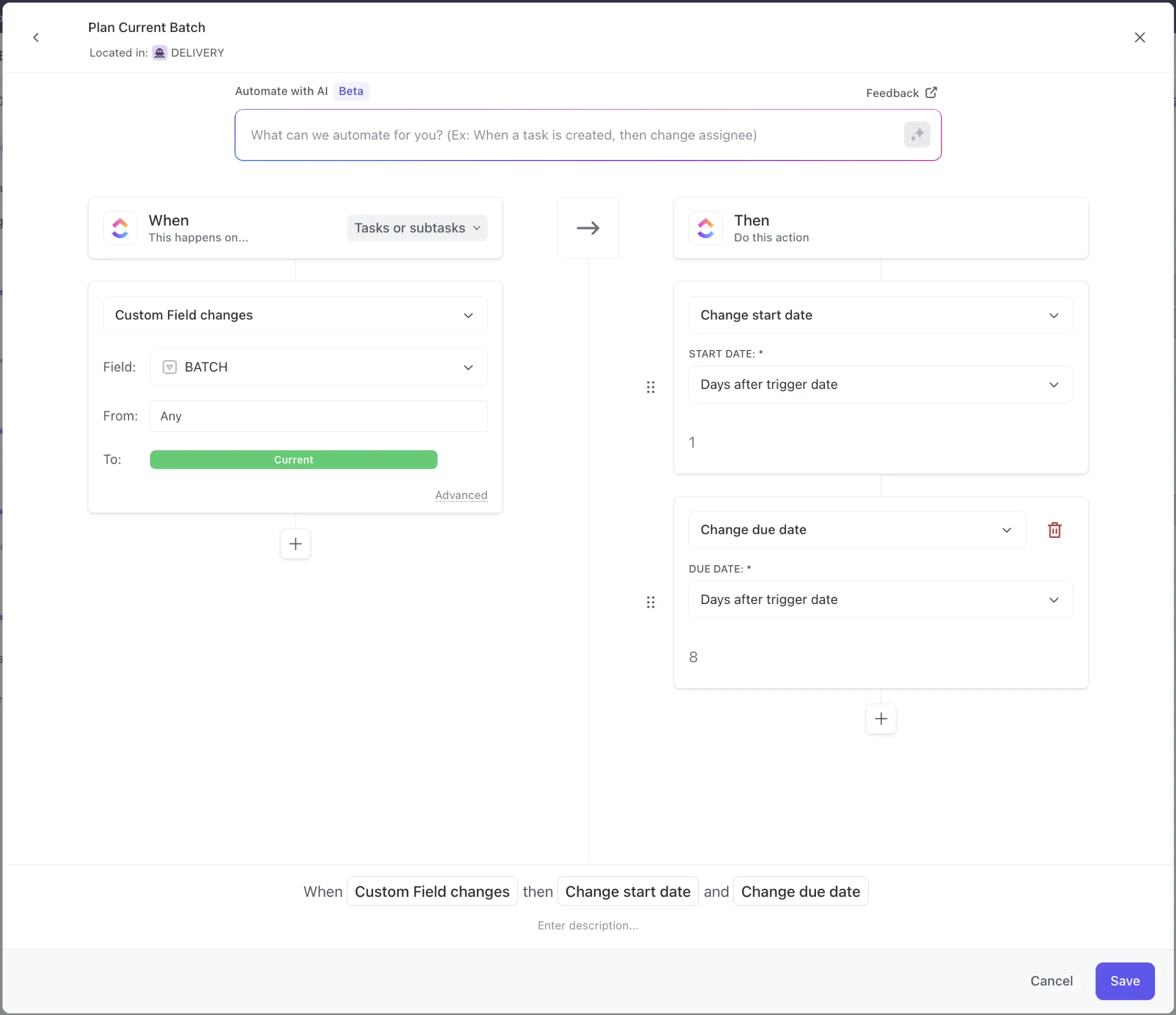 ClickUp's automation builder