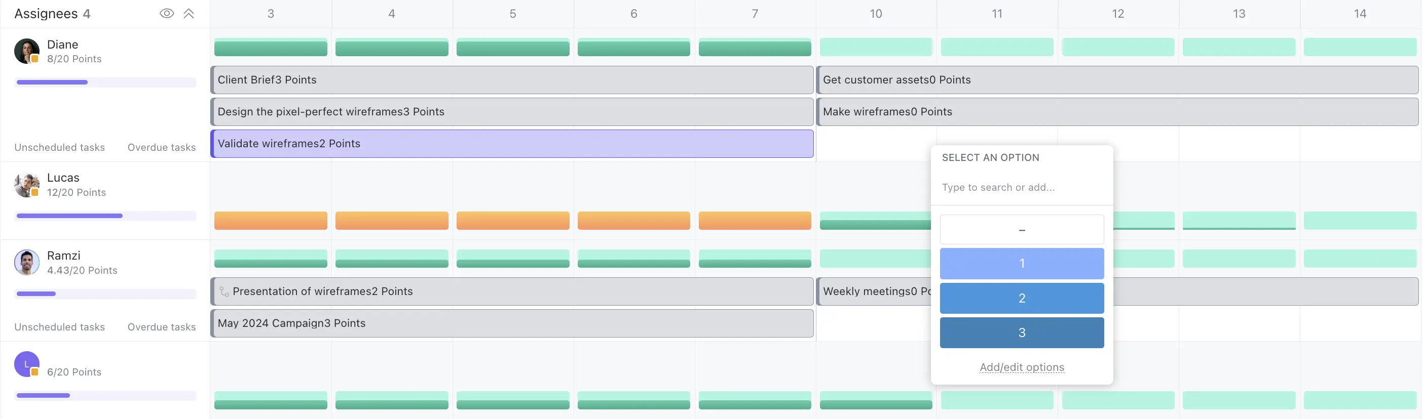 Setting task points in Workload View