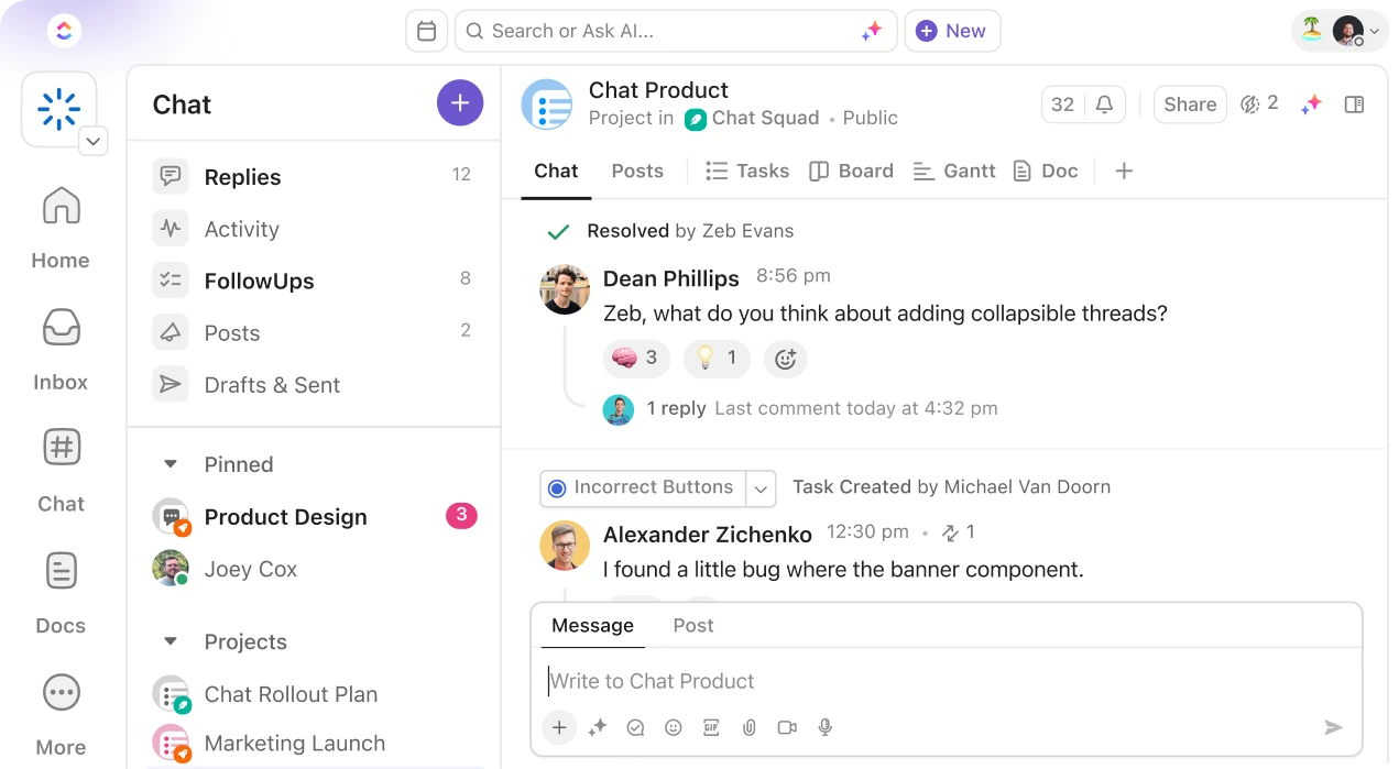 ClickUp Chat Interface