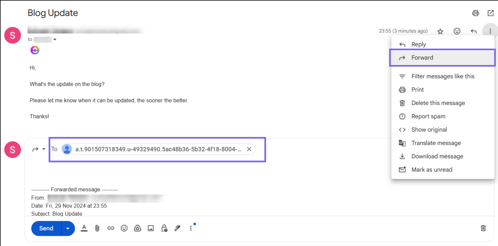 Create tasks directly from emails