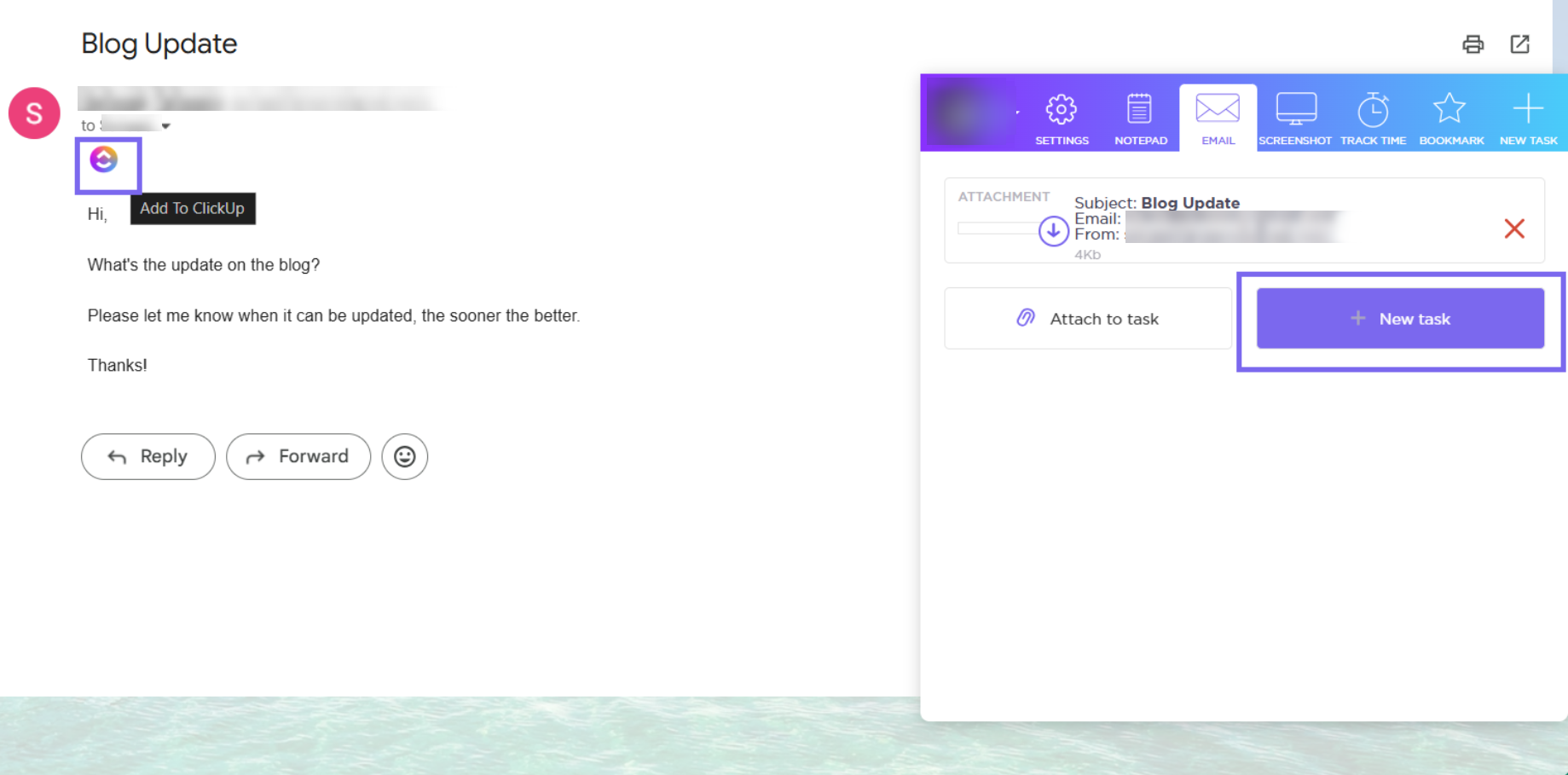 Create tasks with Gmail Integration using the Chrome Extension 