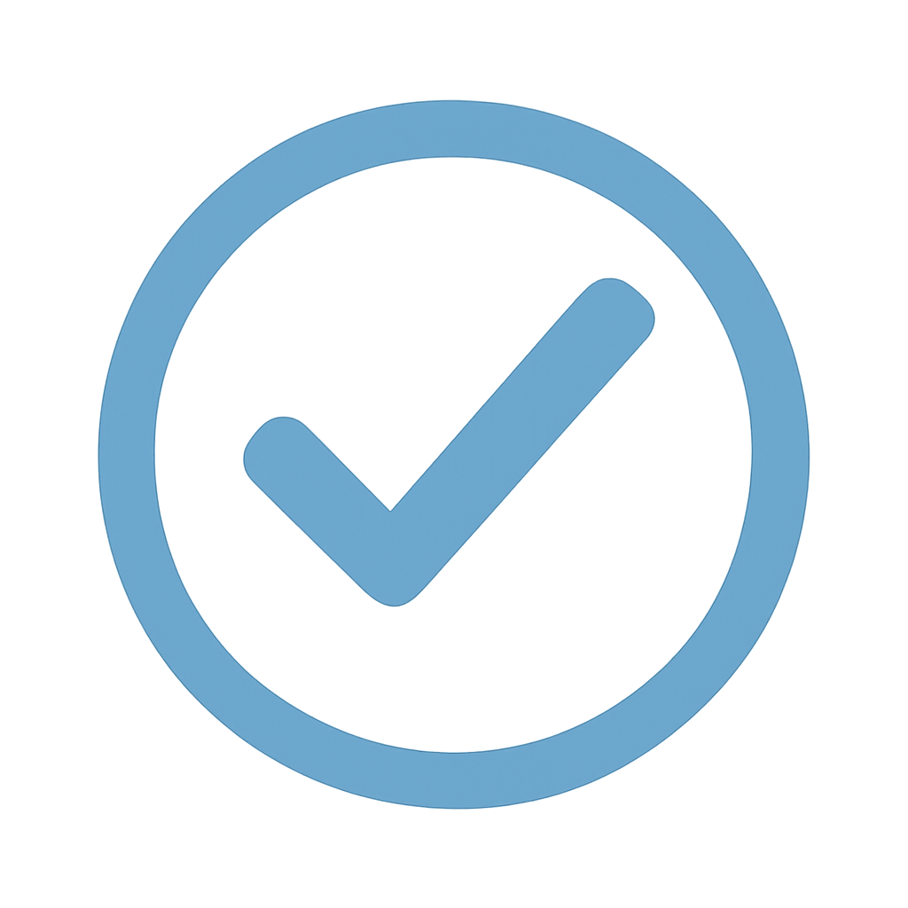 Blue checkmark inside a circle, symbolizing completion or confirmation.