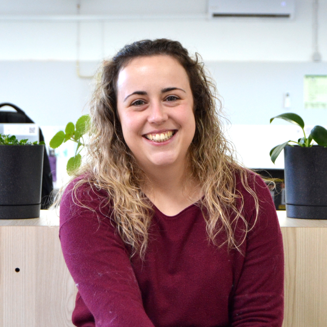 Minimalist illustration of a small village, featuring orange plus and dot symbols.