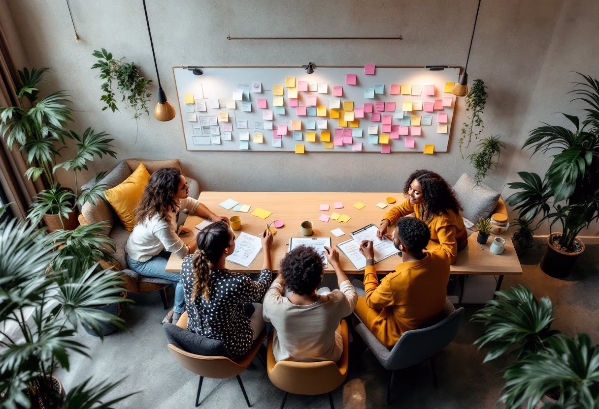 image of brainstorm session with sticky notes (for a b2b saas)