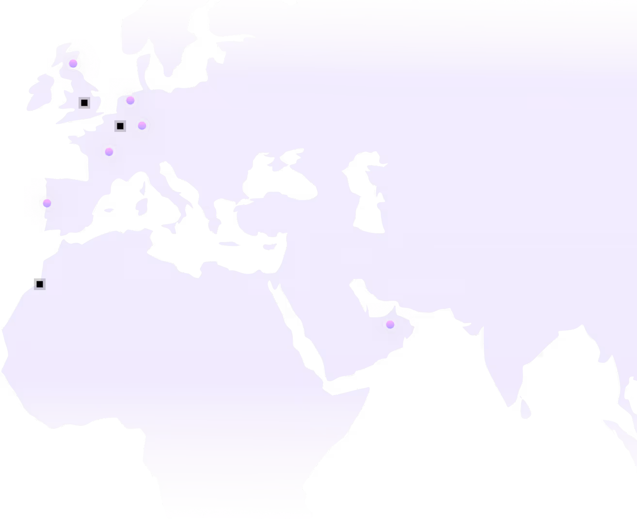 Graphical world map showing the location of the company's various offices around the world - Sparagus.