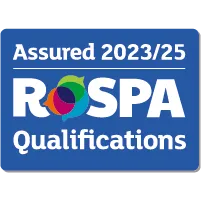 RoSPA Qualifications assured for 2023 to 2025 badge on blue background.