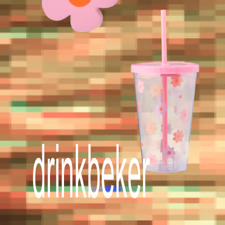 drinkbeker 0.5l bloemen roze met rietje