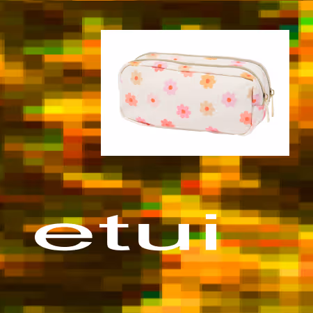 etui dubbele rits 20x7cm bloemen lichtroze