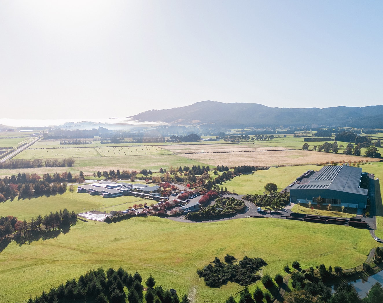 Aerial view of Milburn with hills in the distatnce