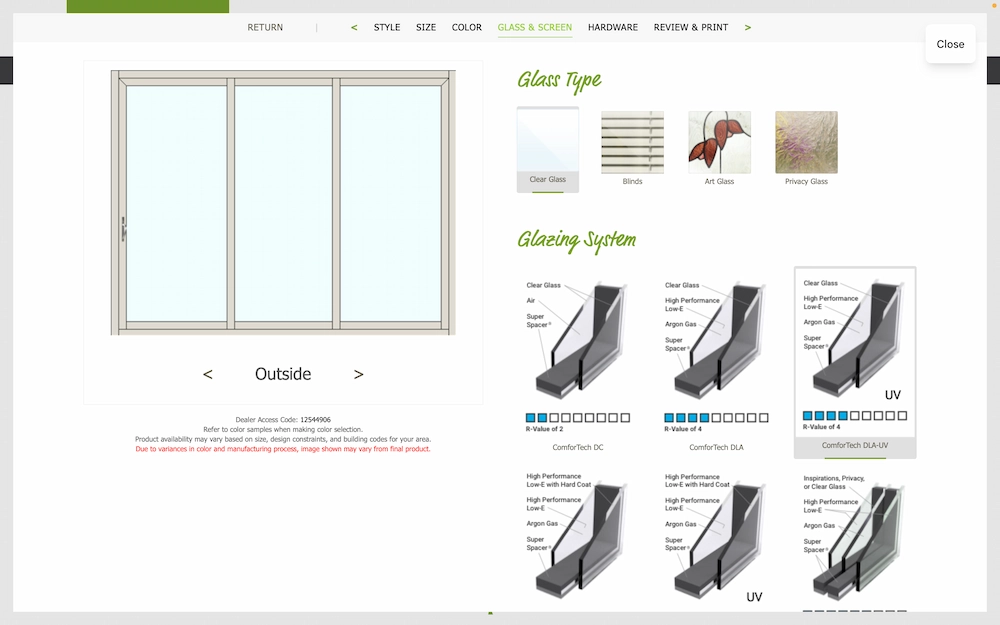 Customization options by Provia for Entry Patio Doors and Even Patio Doors. 