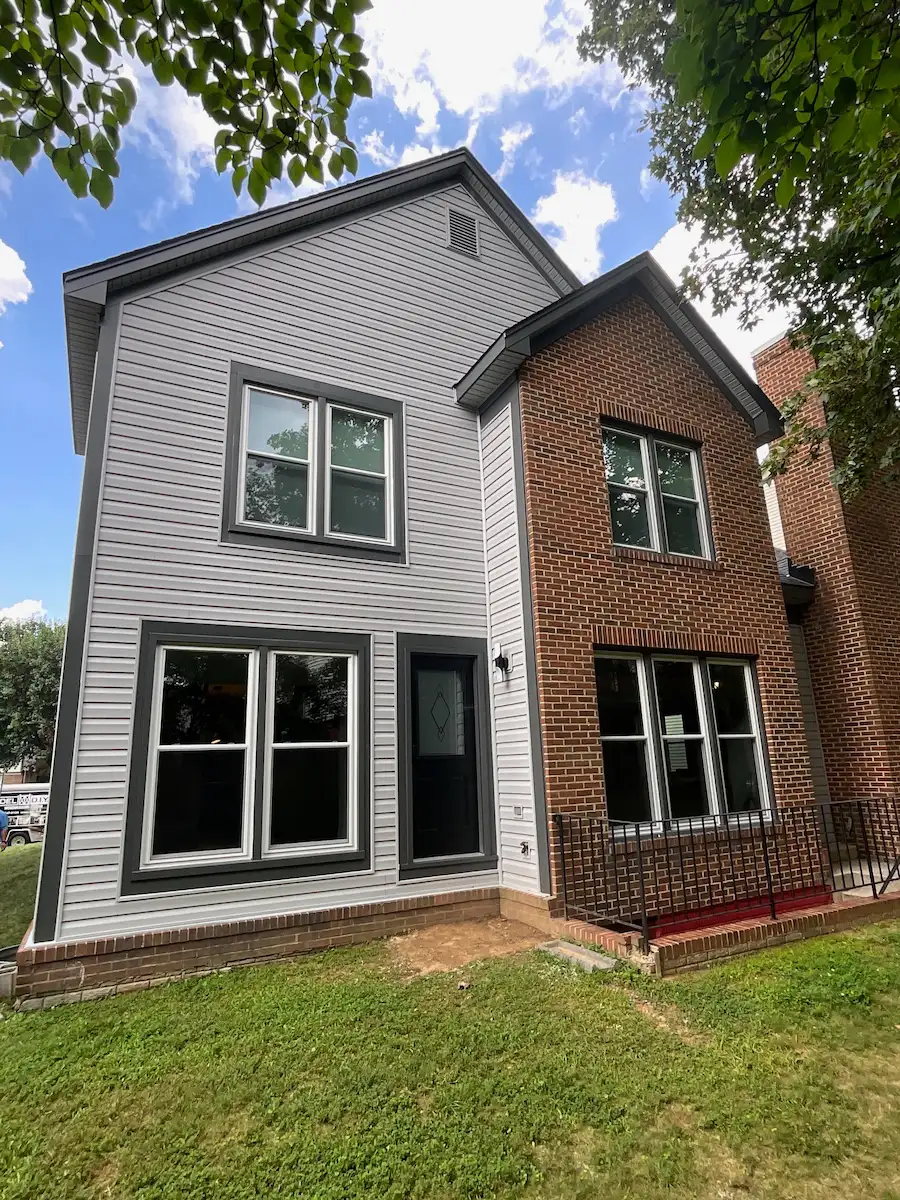 Replacement Windows with No Grids and Dark Grey Trim Coil Wrap