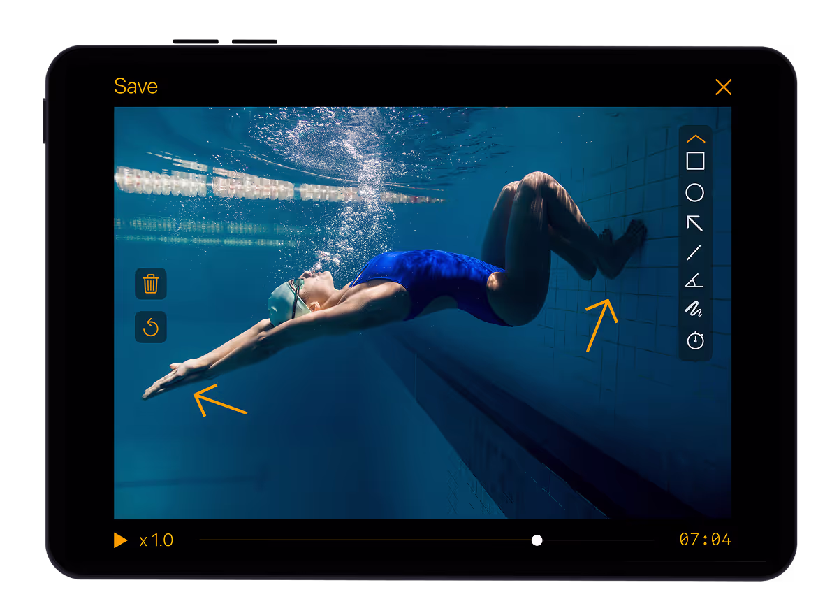 iPad with Athlee App taking live annotations on a video.