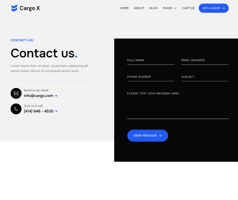 Contact Page - Cargo X Webflow Template