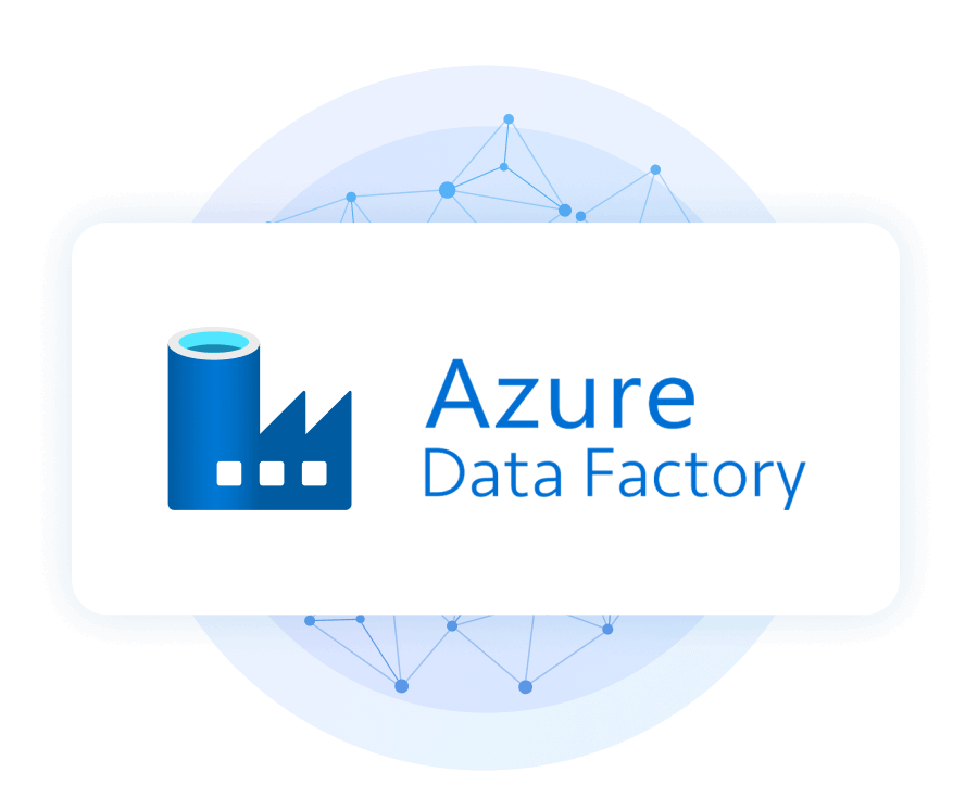 Das offizielle Logo von Azure Data Factory mit einem blauen Fabriksymbol.