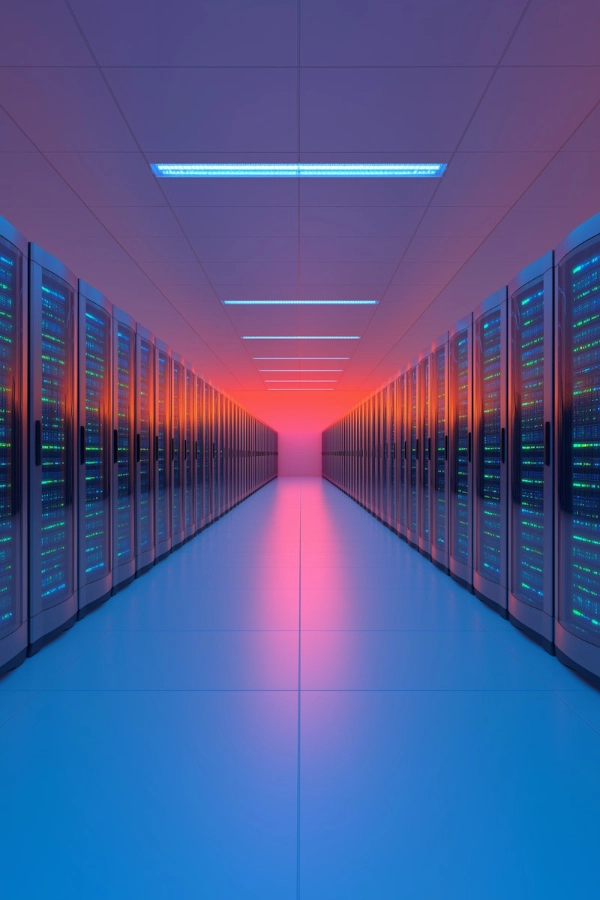Abstrakte Visualisierung eines Serverraums, der das Konzept einer soliden Datengrundlage darstellt.