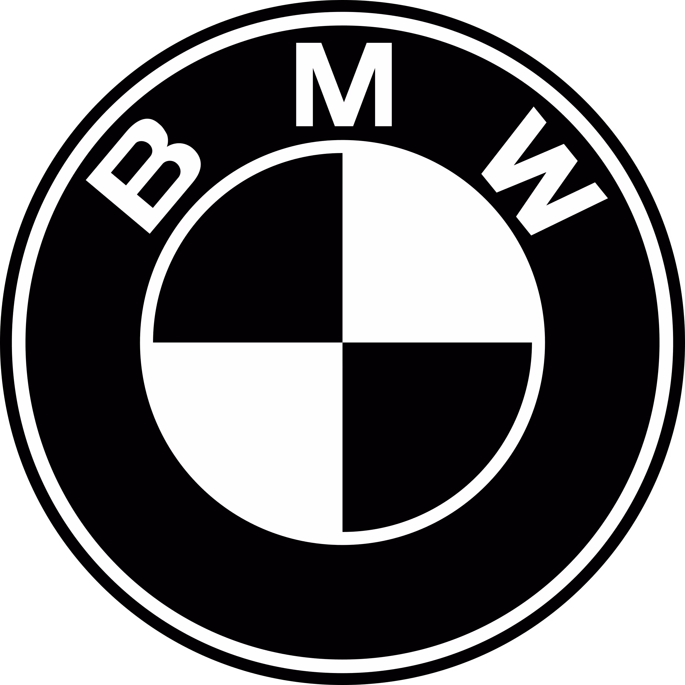 BMW logo with black and white quadrants inside a circle and the letters B, M, W around the top.