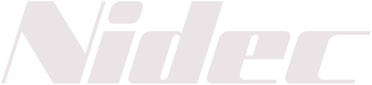 Nidec company wordmark logo in light blue stylized font on transparent background.