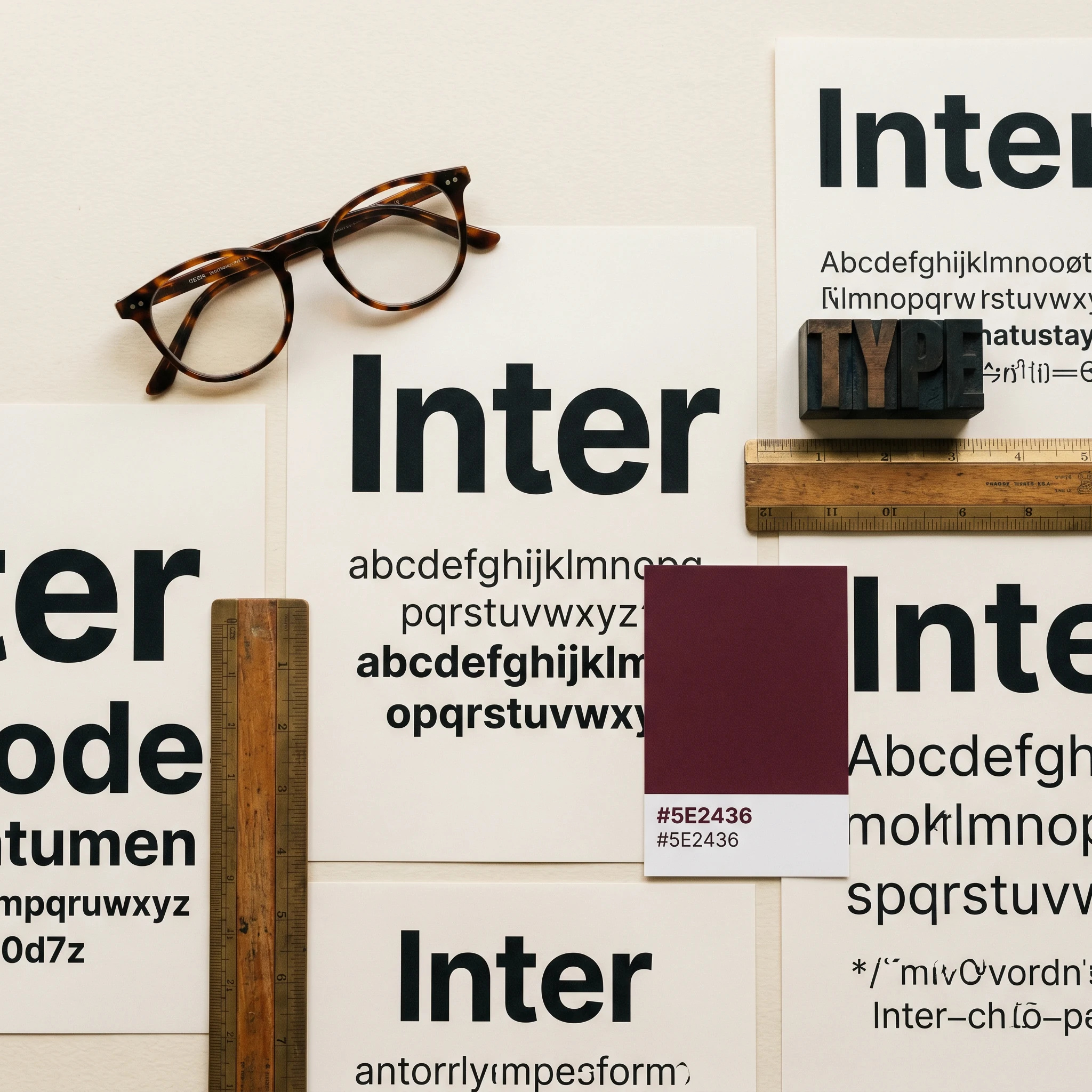 Typografie — Type-Specimen-Sheets auf Cream-Surface, Inter-Schriftgroessen.