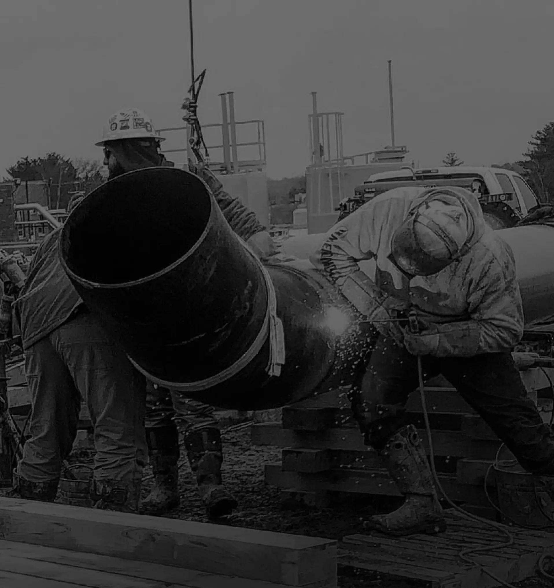 welding a pipe while in the air