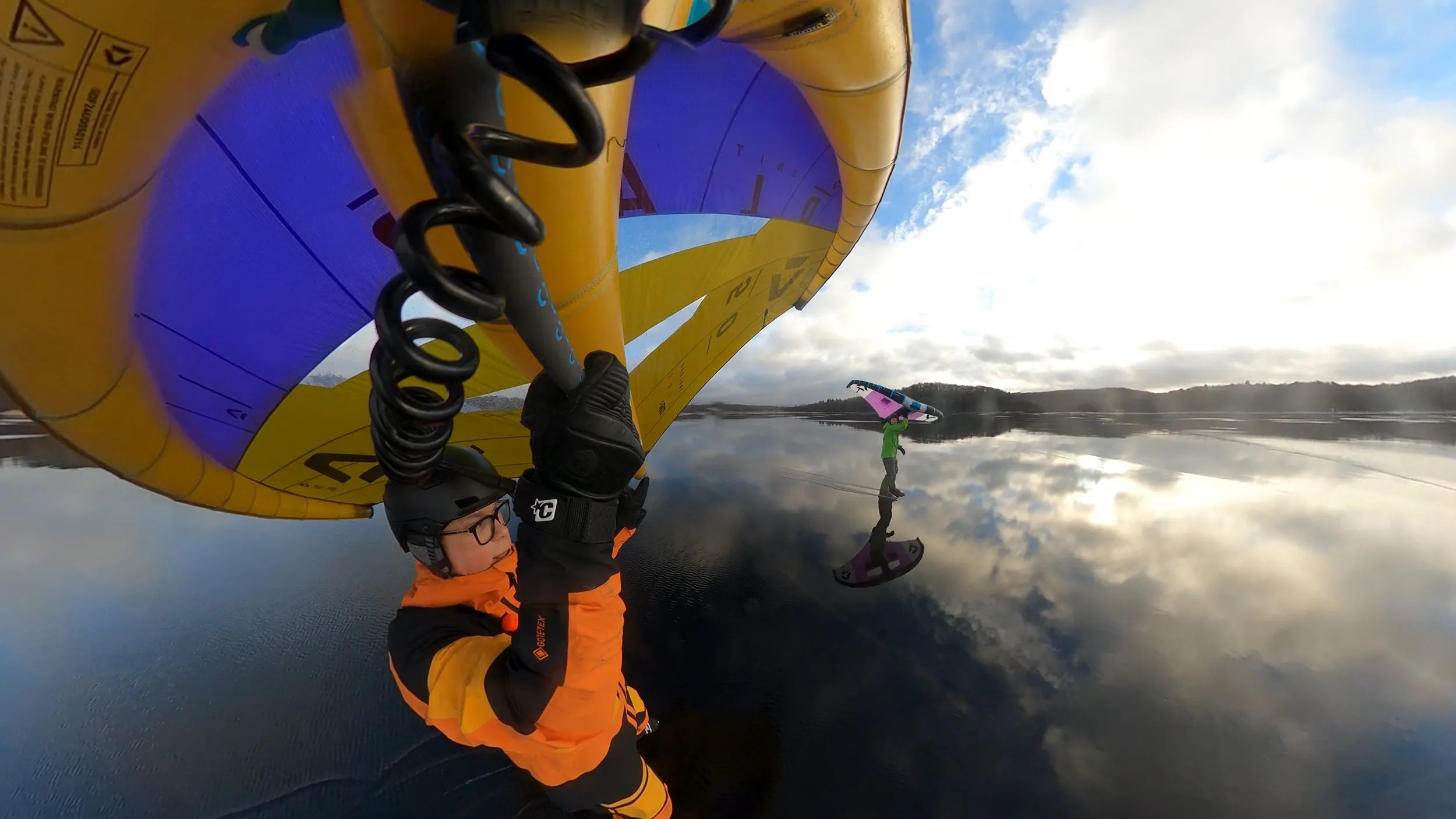 Martin Skarin windsurfing on ice in Askimsviken outside Hovås.