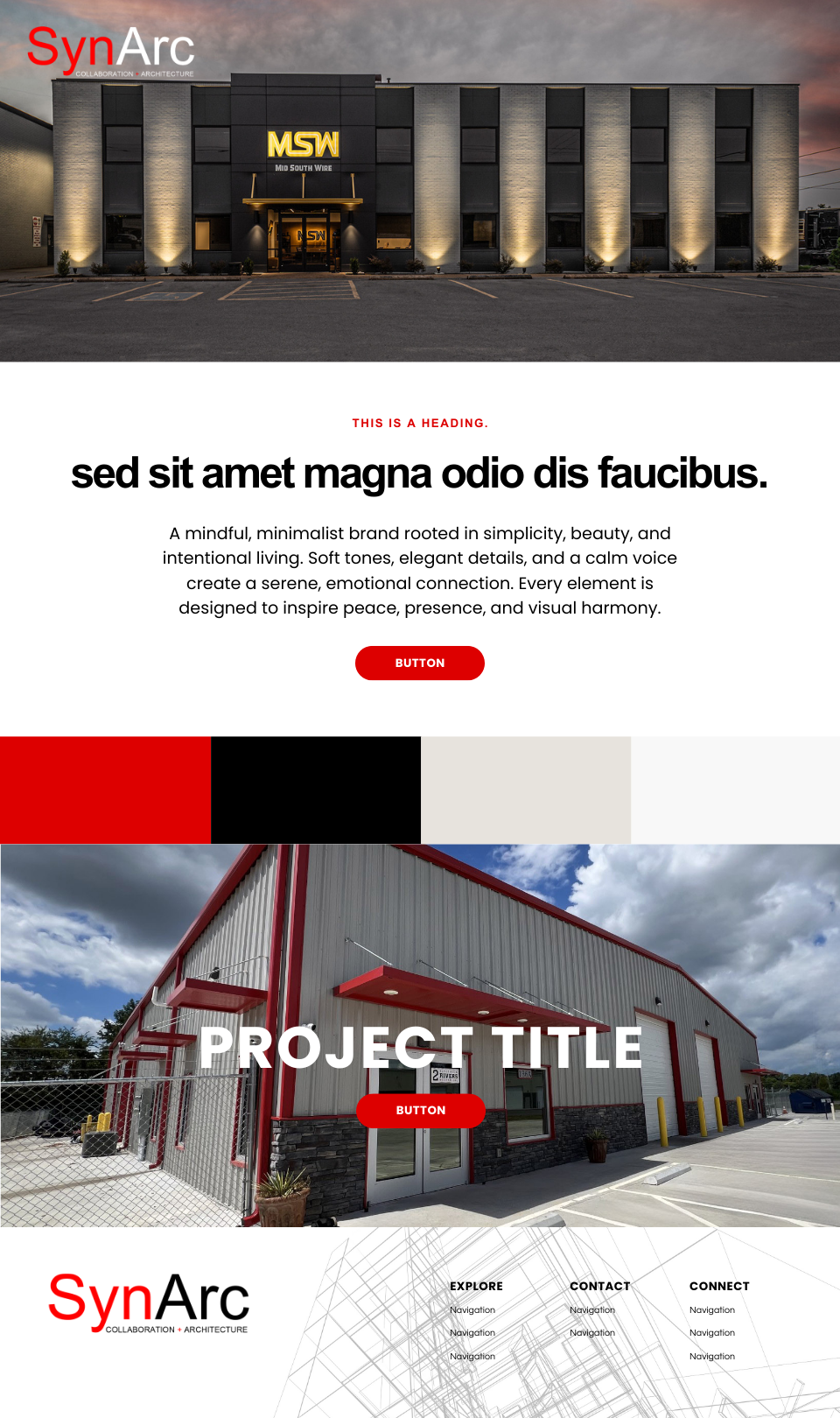 Mood board showcasing SynArc Designs website design concept.