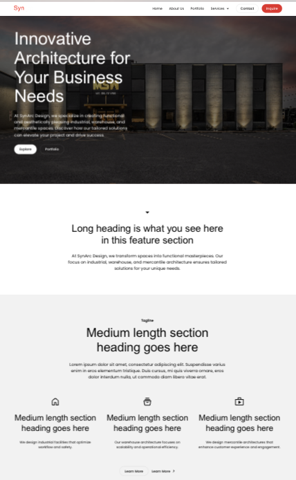 Home page design mockup for SynArc Design