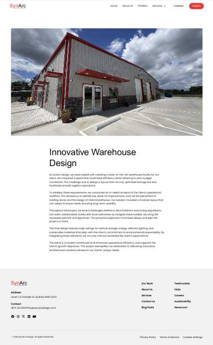 Portfolio template page design mockup for SynArc Design