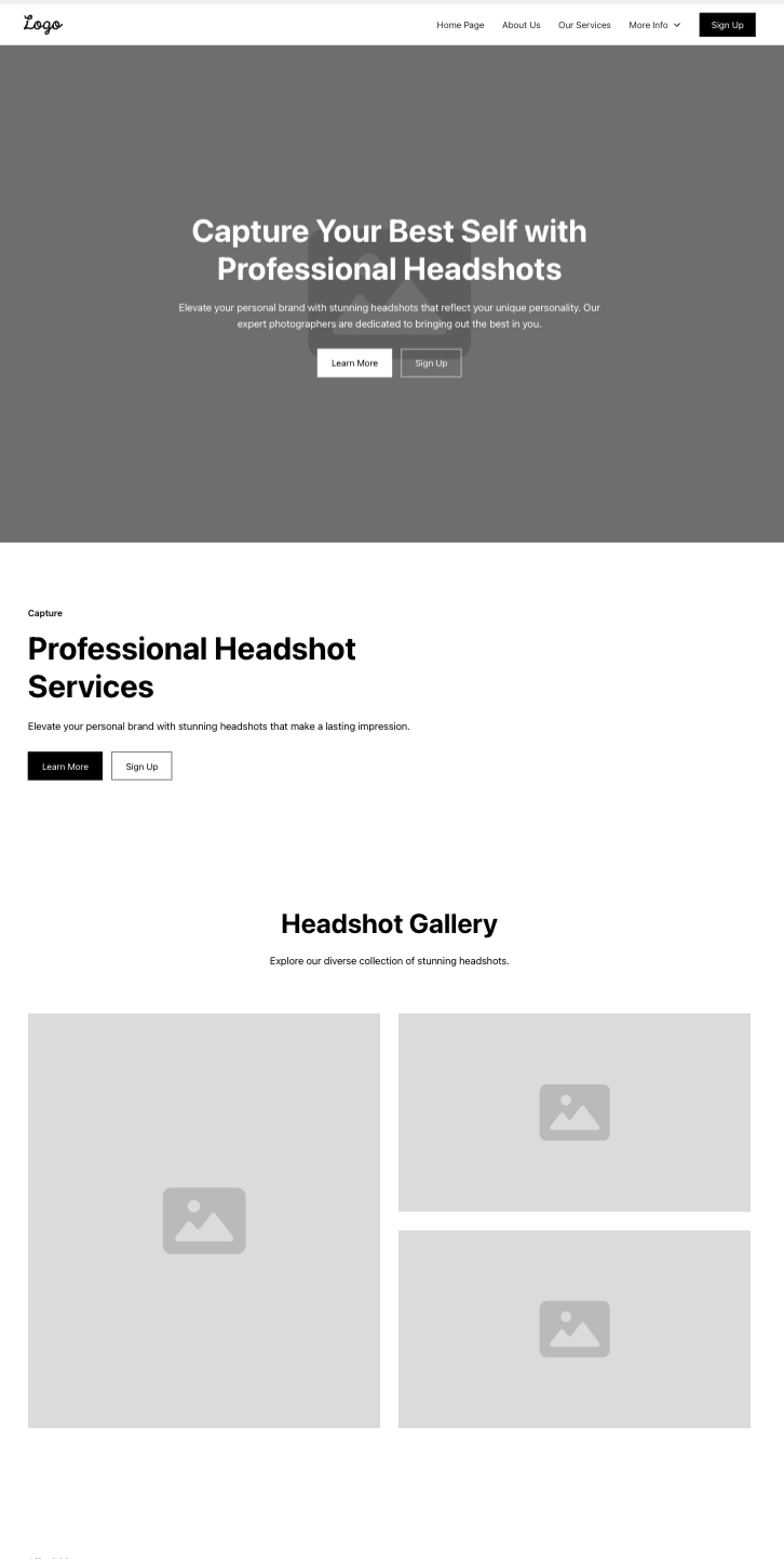A screenshot of Ernest Media Productions headshot page wireframe by Sandstone Creative