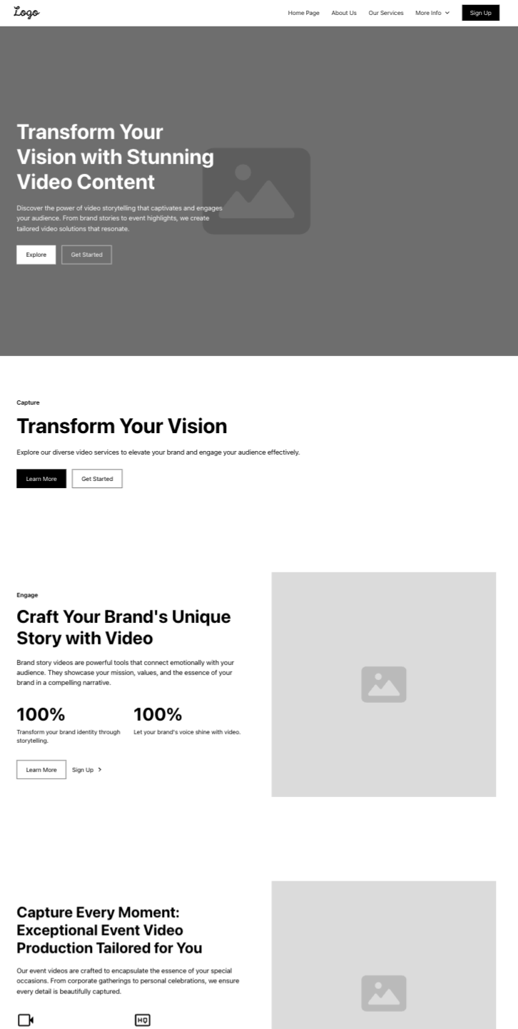 A screenshot of Ernest Media Productions video overview page wireframe by Sandstone Creative