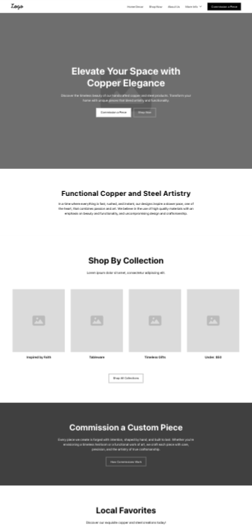 Screenshot of Oxcart Dreams homepage wireframe by Sandstone Creative